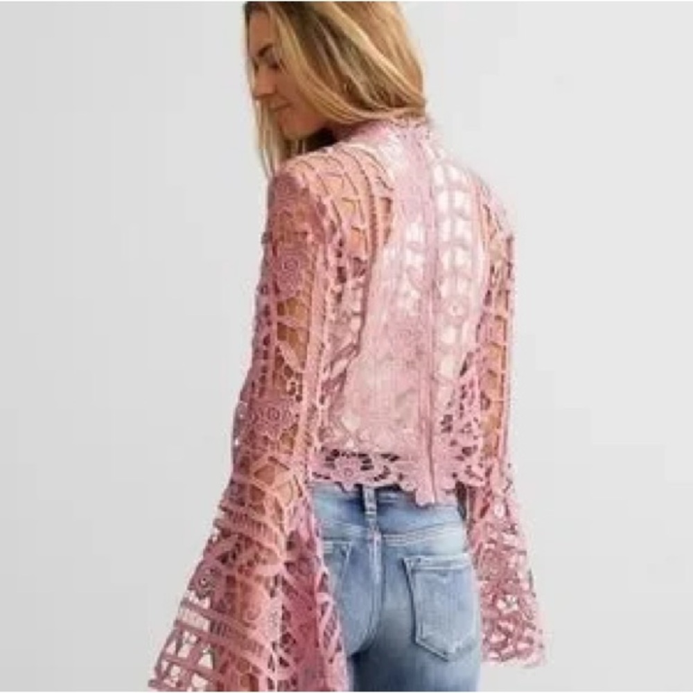 Buckle - Willow Pink Lace Open-Front zip up Cardigan size small. NWOT
